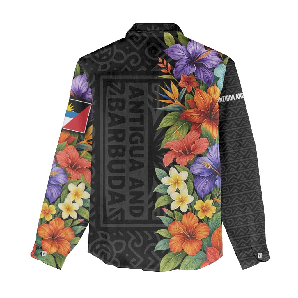 Antigua and Barbuda Floral Women Casual Shirt with Tropical Hibiscus with National Flag - Wonder Print Shop