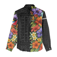 Antigua and Barbuda Floral Women Casual Shirt with Tropical Hibiscus with National Flag - Wonder Print Shop