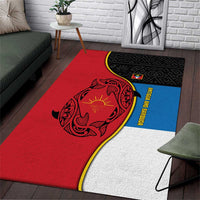 Antigua and Barbuda Tribal Area Rug with Polynesian Dolphin Sun Design with National Flag Colors - Wonder Print Shop