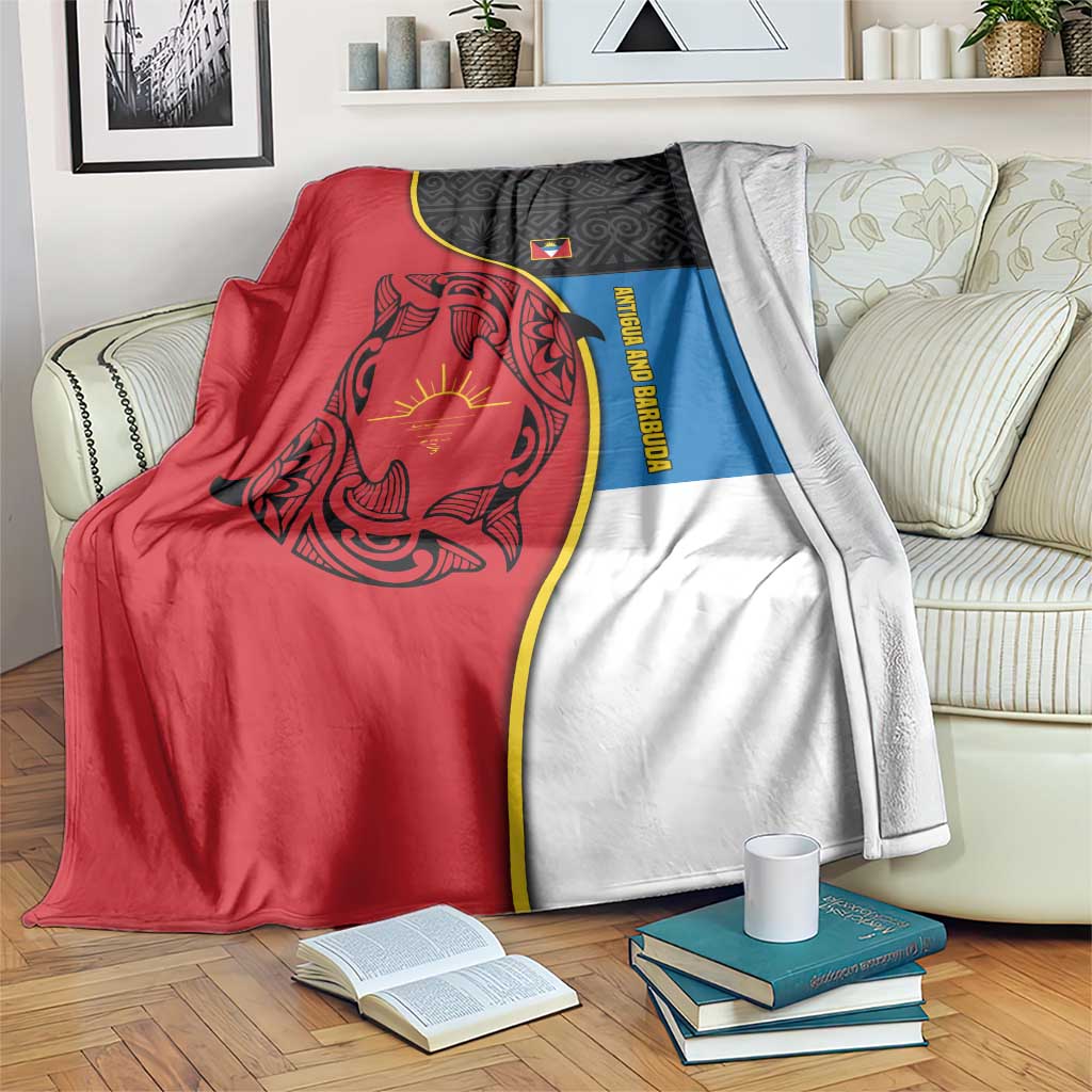 Antigua and Barbuda Tribal Blanket with Polynesian Dolphin Sun Design with National Flag Colors - Wonder Print Shop