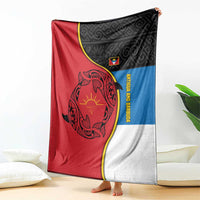 Antigua and Barbuda Tribal Blanket with Polynesian Dolphin Sun Design with National Flag Colors - Wonder Print Shop