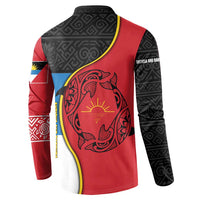 Antigua and Barbuda Tribal Button Sweatshirt with Polynesian Dolphin Sun Design with National Flag Colors - Wonder Print Shop