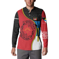 Antigua and Barbuda Tribal Button Sweatshirt with Polynesian Dolphin Sun Design with National Flag Colors - Wonder Print Shop