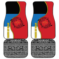 Antigua and Barbuda Tribal Car Mats with Polynesian Dolphin Sun Design with National Flag Colors - Wonder Print Shop