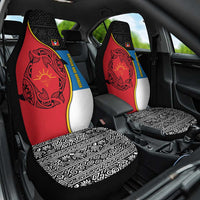 Antigua and Barbuda Tribal Car Seat Cover with Polynesian Dolphin Sun Design with National Flag Colors - Wonder Print Shop