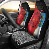 Antigua and Barbuda Tribal Car Seat Cover with Polynesian Dolphin Sun Design with National Flag Colors - Wonder Print Shop