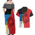 Antigua and Barbuda Tribal Couples Matching Off Shoulder Maxi Dress and Hawaiian Shirt with Polynesian Dolphin Sun Design with National Flag Colors - Wonder Print Shop