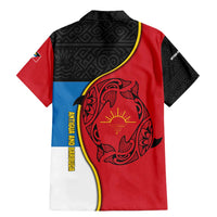Antigua and Barbuda Tribal Family Matching Mermaid Dress and Hawaiian Shirt with Polynesian Dolphin Sun Design with National Flag Colors - Wonder Print Shop