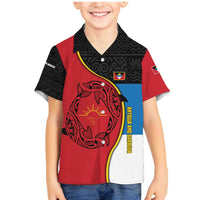 Antigua and Barbuda Tribal Family Matching Mermaid Dress and Hawaiian Shirt with Polynesian Dolphin Sun Design with National Flag Colors - Wonder Print Shop