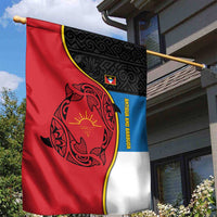Antigua and Barbuda Tribal Garden Flag with Polynesian Dolphin Sun Design with National Flag Colors - Wonder Print Shop