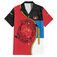 Antigua and Barbuda Tribal Hawaiian Shirt with Polynesian Dolphin Sun Design with National Flag Colors - Wonder Print Shop