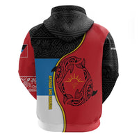 Antigua and Barbuda Tribal Hoodie with Polynesian Dolphin Sun Design with National Flag Colors - Wonder Print Shop