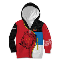 Antigua and Barbuda Tribal Kid Hoodie with Polynesian Dolphin Sun Design with National Flag Colors - Wonder Print Shop