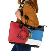 Antigua and Barbuda Tribal Leather Tote Bag with Polynesian Dolphin Sun Design with National Flag Colors - Wonder Print Shop