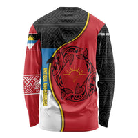 Antigua and Barbuda Tribal Long Sleeve Shirt with Polynesian Dolphin Sun Design with National Flag Colors - Wonder Print Shop