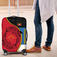Antigua and Barbuda Tribal Luggage Cover with Polynesian Dolphin Sun Design with National Flag Colors - Wonder Print Shop
