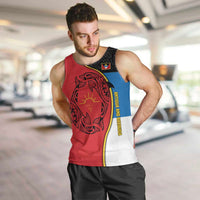 Antigua and Barbuda Tribal Men Tank Top with Polynesian Dolphin Sun Design with National Flag Colors - Wonder Print Shop