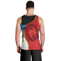 Antigua and Barbuda Tribal Men Tank Top with Polynesian Dolphin Sun Design with National Flag Colors - Wonder Print Shop