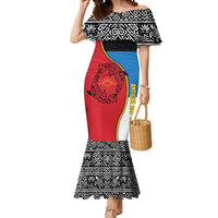 Antigua and Barbuda Tribal Mermaid Dress with Polynesian Dolphin Sun Design with National Flag Colors - Wonder Print Shop