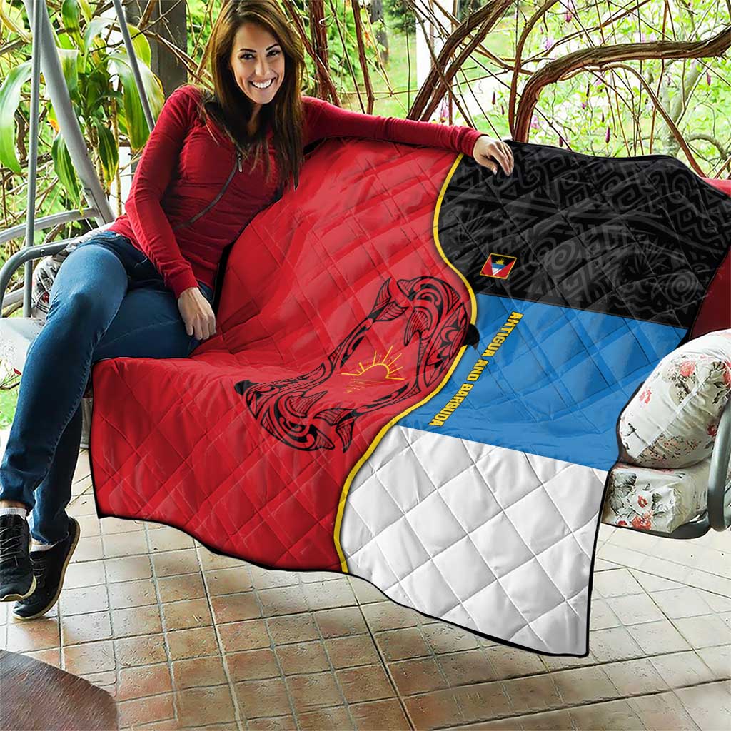 Antigua and Barbuda Tribal Quilt with Polynesian Dolphin Sun Design with National Flag Colors - Wonder Print Shop
