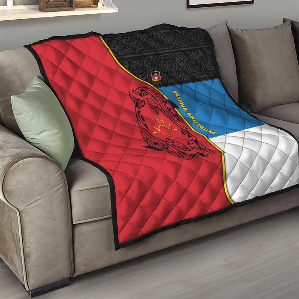 Antigua and Barbuda Tribal Quilt with Polynesian Dolphin Sun Design with National Flag Colors - Wonder Print Shop