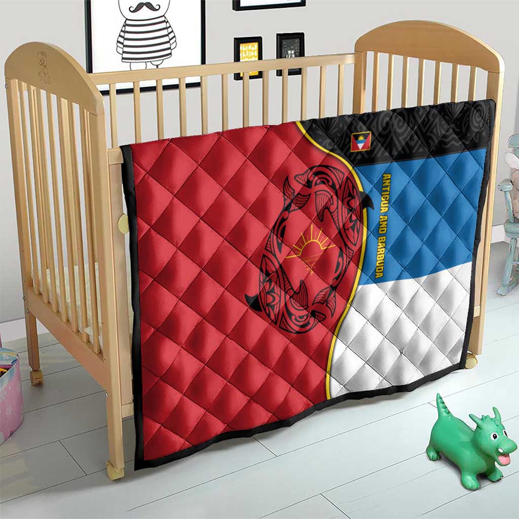 Antigua and Barbuda Tribal Quilt with Polynesian Dolphin Sun Design with National Flag Colors - Wonder Print Shop