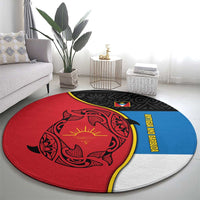 Antigua and Barbuda Tribal Round Carpet with Polynesian Dolphin Sun Design with National Flag Colors - Wonder Print Shop
