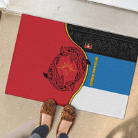 Antigua and Barbuda Tribal Rubber Doormat with Polynesian Dolphin Sun Design with National Flag Colors - Wonder Print Shop