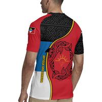 Antigua and Barbuda Tribal Rugby Jersey with Polynesian Dolphin Sun Design with National Flag Colors - Wonder Print Shop