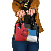 Antigua and Barbuda Tribal Shoulder Handbag with Polynesian Dolphin Sun Design with National Flag Colors - Wonder Print Shop