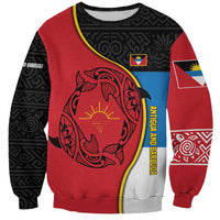 Antigua and Barbuda Tribal Sweatshirt with Polynesian Dolphin Sun Design with National Flag Colors - Wonder Print Shop