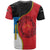 Antigua and Barbuda Tribal T Shirt with Polynesian Dolphin Sun Design with National Flag Colors - Wonder Print Shop