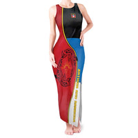 Antigua and Barbuda Tribal Tank Maxi Dress with Polynesian Dolphin Sun Design with National Flag Colors - Wonder Print Shop