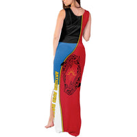 Antigua and Barbuda Tribal Tank Maxi Dress with Polynesian Dolphin Sun Design with National Flag Colors - Wonder Print Shop