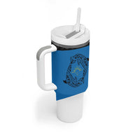 Antigua and Barbuda Tribal Tumbler With Handle with Polynesian Dolphin Sun Design with National Flag Colors - Wonder Print Shop