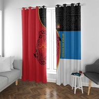 Antigua and Barbuda Tribal Window Curtain with Polynesian Dolphin Sun Design with National Flag Colors - Wonder Print Shop