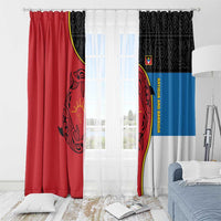 Antigua and Barbuda Tribal Window Curtain with Polynesian Dolphin Sun Design with National Flag Colors - Wonder Print Shop