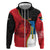 Antigua and Barbuda Tribal Zip Hoodie with Polynesian Dolphin Sun Design with National Flag Colors - Wonder Print Shop