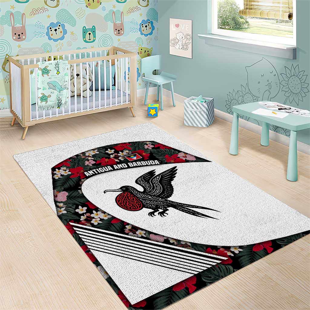 Antigua and Barbuda Hummingbird Area Rug with Tribal Bird and Tropical Floral Design with Island Flag - Wonder Print Shop