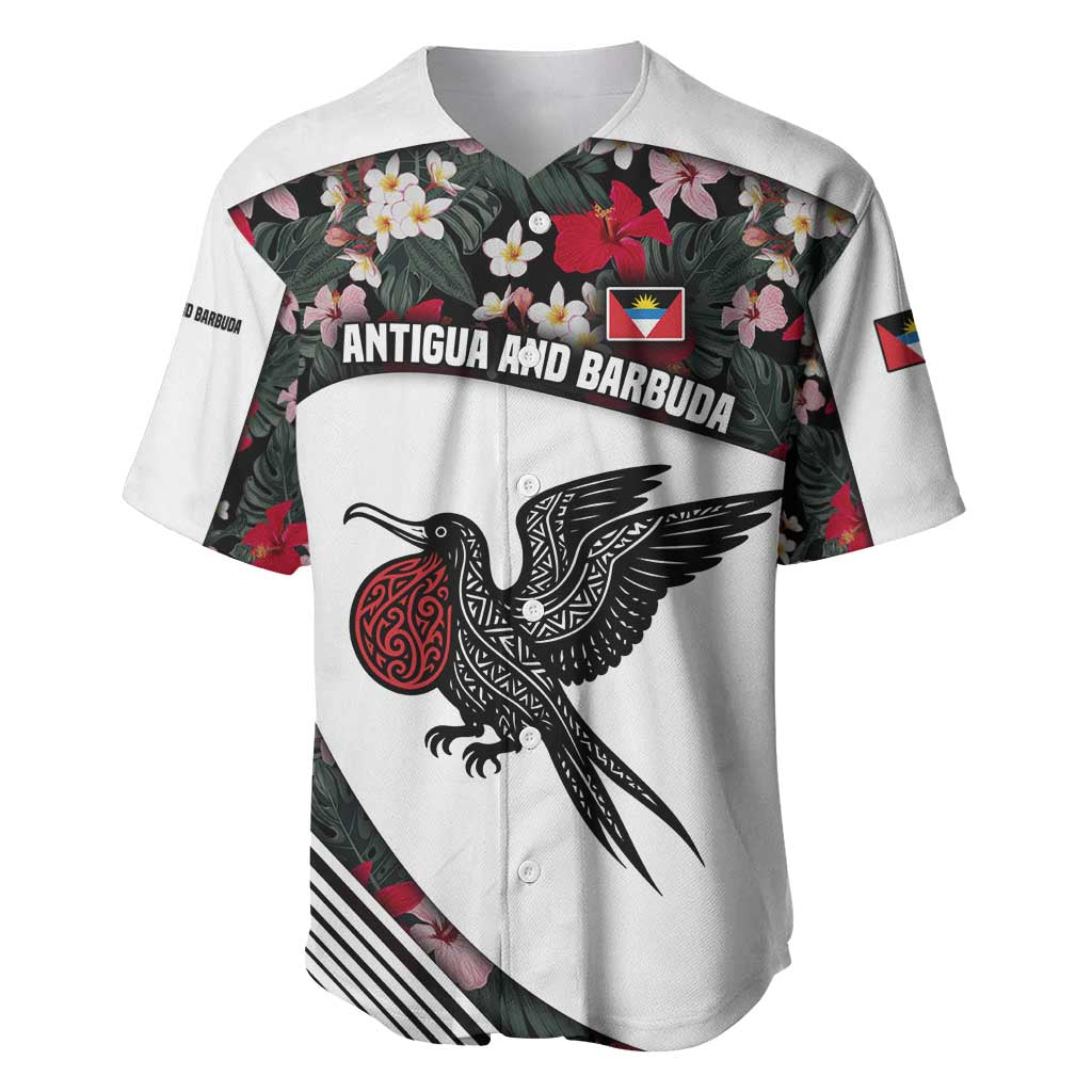 Antigua and Barbuda Hummingbird Baseball Jersey with Tribal Bird and Tropical Floral Design with Island Flag - Wonder Print Shop