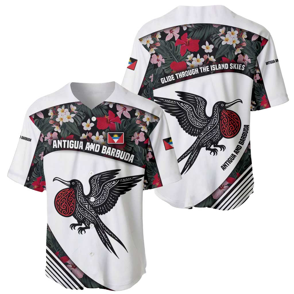 Antigua and Barbuda Hummingbird Baseball Jersey with Tribal Bird and Tropical Floral Design with Island Flag - Wonder Print Shop
