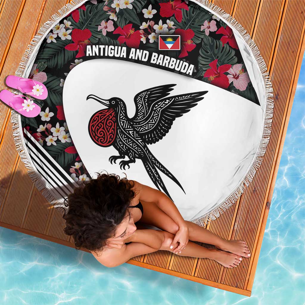 Antigua and Barbuda Hummingbird Beach Blanket with Tribal Bird and Tropical Floral Design with Island Flag - Wonder Print Shop