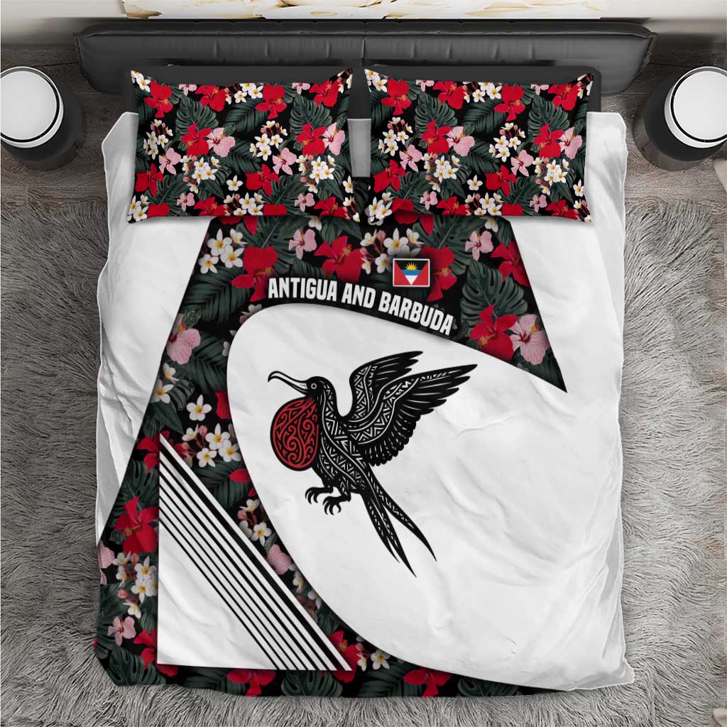 Antigua and Barbuda Hummingbird Bedding Set with Tribal Bird and Tropical Floral Design with Island Flag - Wonder Print Shop