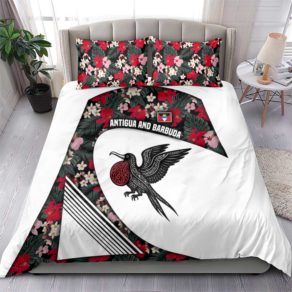 Antigua and Barbuda Hummingbird Bedding Set with Tribal Bird and Tropical Floral Design with Island Flag - Wonder Print Shop