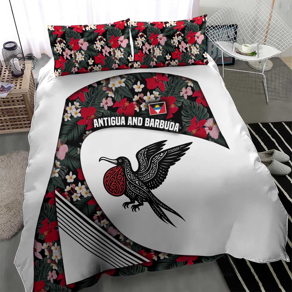Antigua and Barbuda Hummingbird Bedding Set with Tribal Bird and Tropical Floral Design with Island Flag - Wonder Print Shop