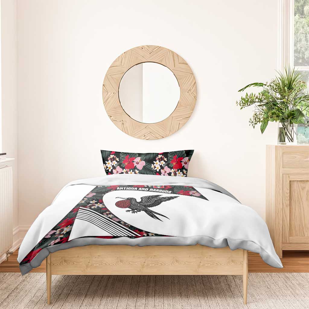 Antigua and Barbuda Hummingbird Bedding Set with Tribal Bird and Tropical Floral Design with Island Flag - Wonder Print Shop