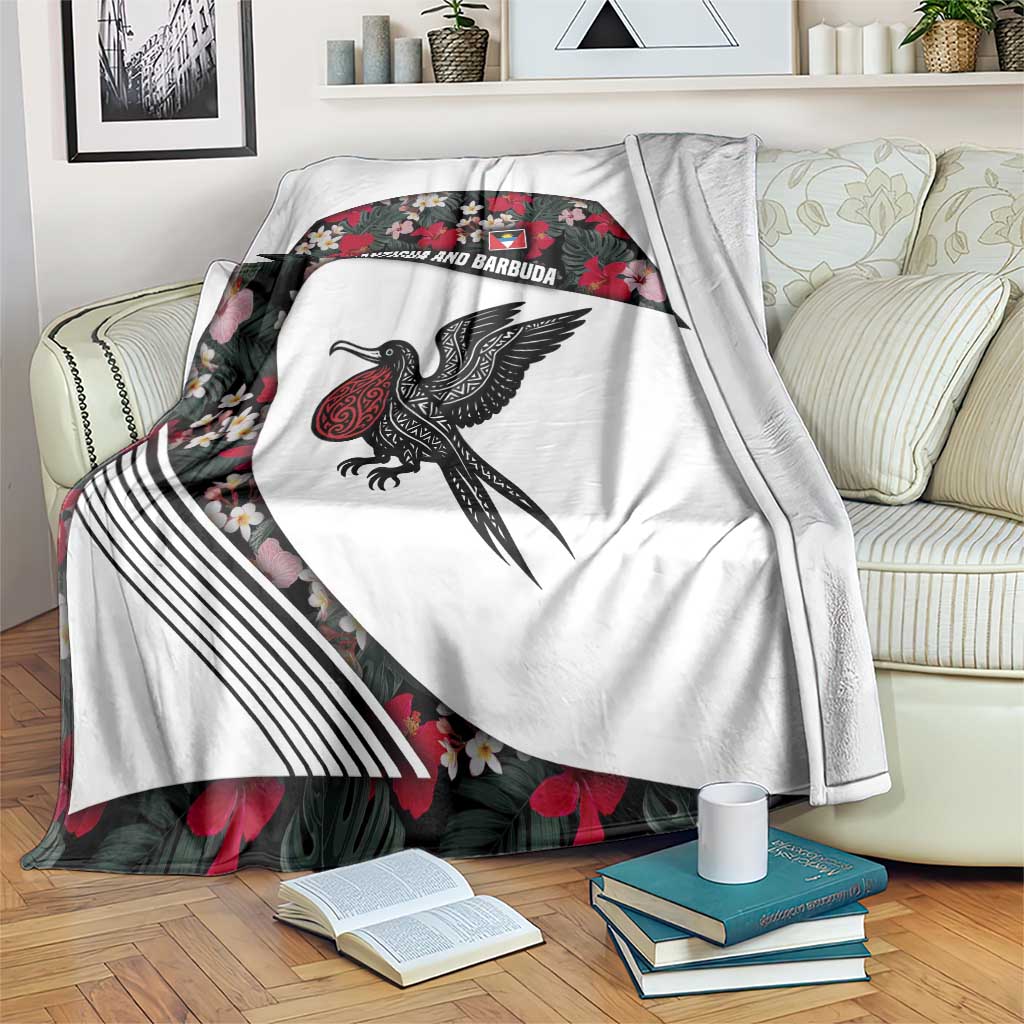 Antigua and Barbuda Hummingbird Blanket with Tribal Bird and Tropical Floral Design with Island Flag - Wonder Print Shop