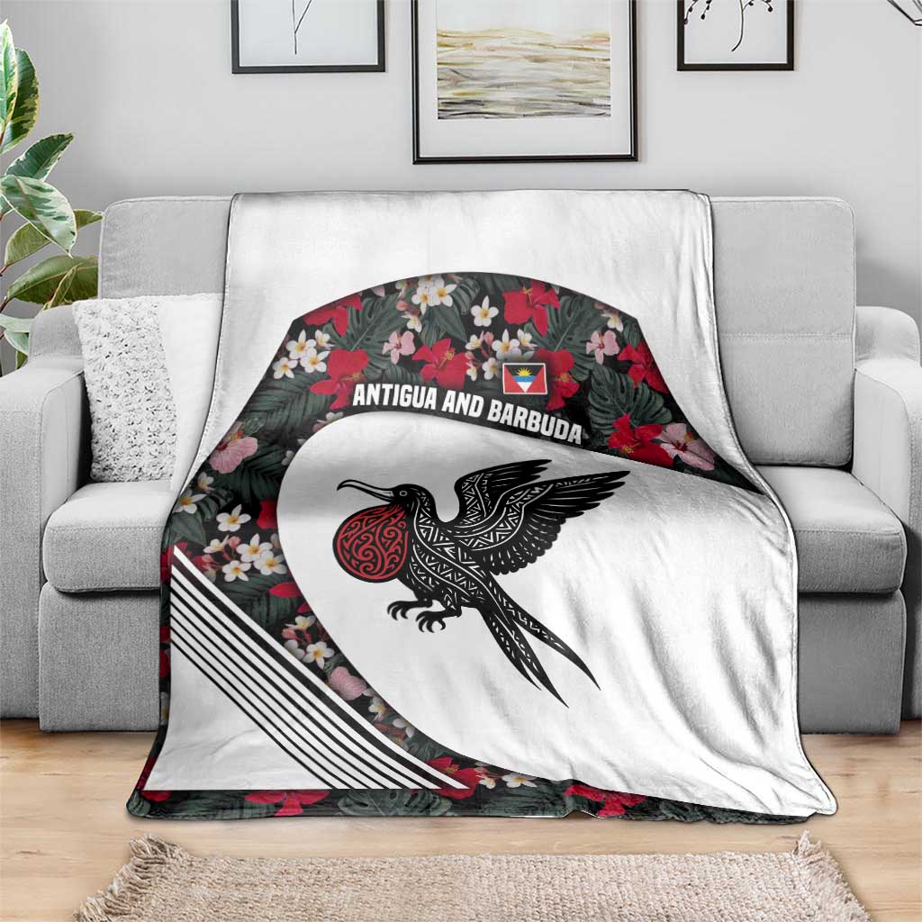 Antigua and Barbuda Hummingbird Blanket with Tribal Bird and Tropical Floral Design with Island Flag - Wonder Print Shop