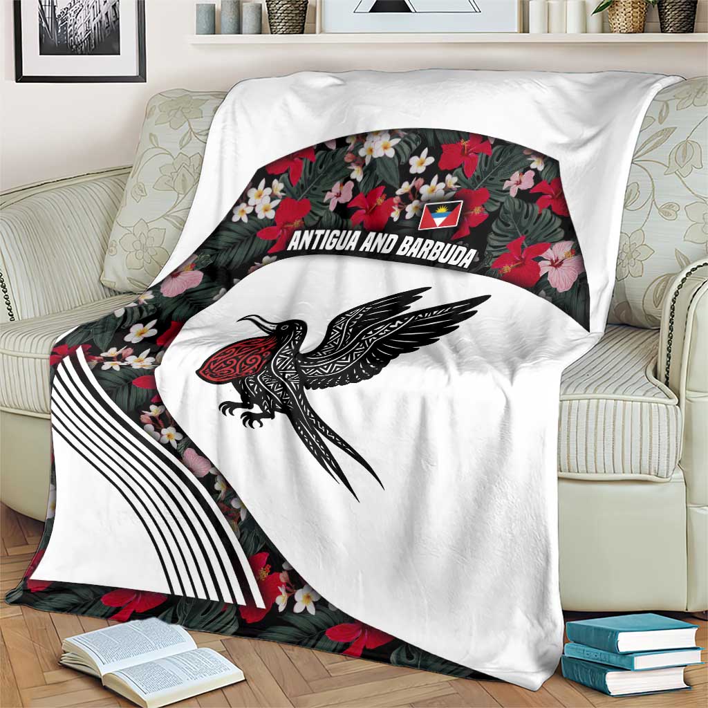 Antigua and Barbuda Hummingbird Blanket with Tribal Bird and Tropical Floral Design with Island Flag - Wonder Print Shop