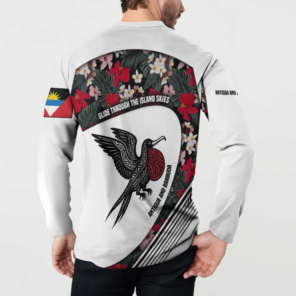 Antigua and Barbuda Hummingbird Button Sweatshirt with Tribal Bird and Tropical Floral Design with Island Flag - Wonder Print Shop